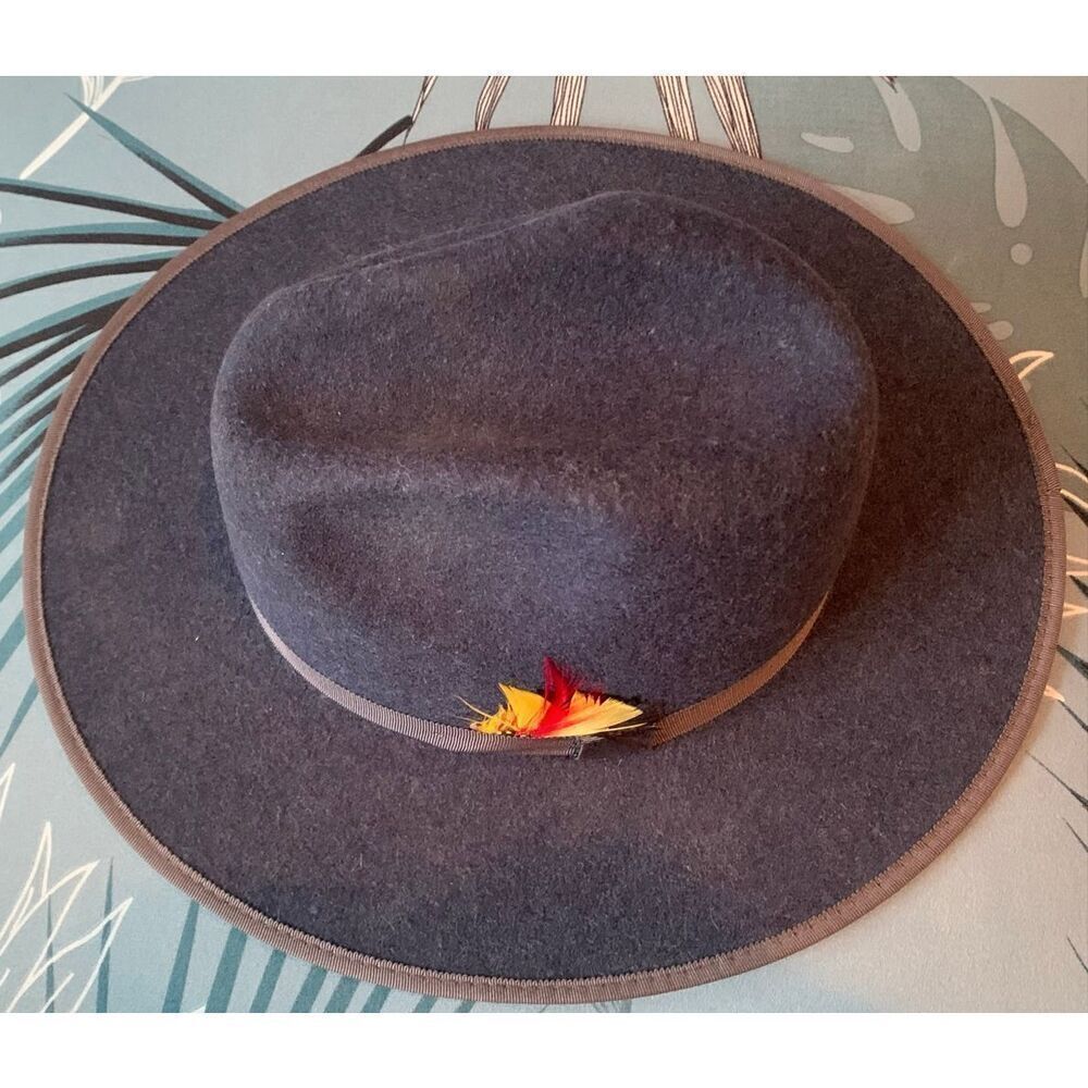 Bruno Capelo Australian Wool blue feather MONARCH fedora HAT sz M - Picture 4 of 10